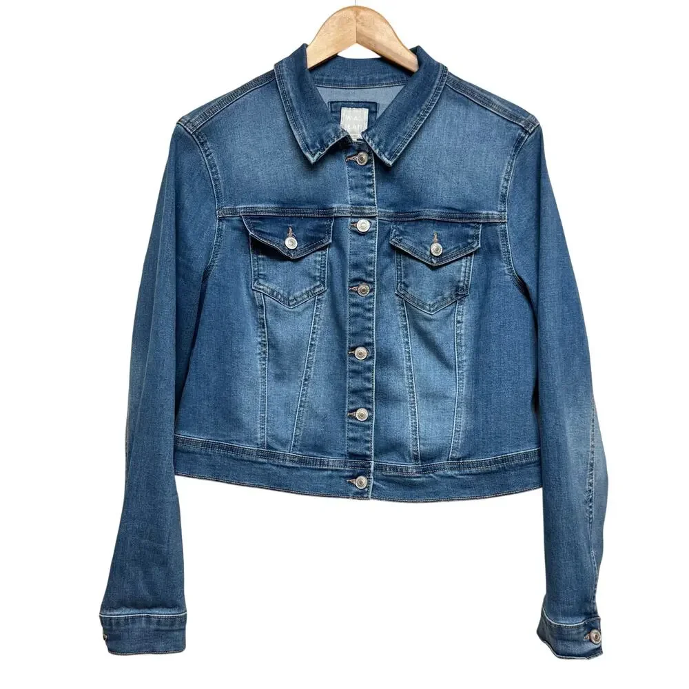 Wax Jean Classic Blue Denim Jacket Button Front Trucker Style XL - Picture 2 of 9